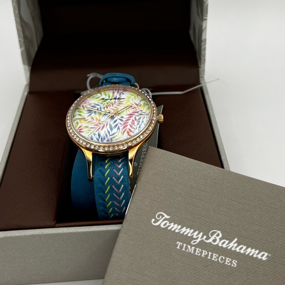 NIB Tommy Bahama Swarovski Collaboration Rose Gold Floral Double Wrap Watch - Picture 7 of 12
